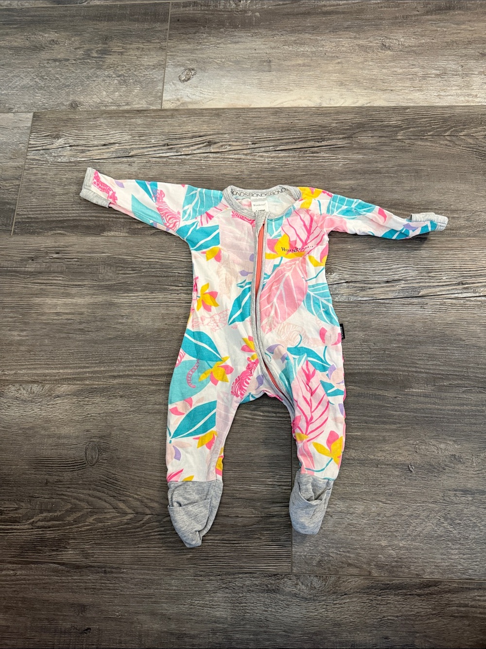 Bonds Baby One-Piece Footed Pajamas - Pink & Teal Tropical Print